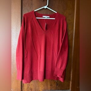 LOFT Oversized Red V-Neck Sweater
